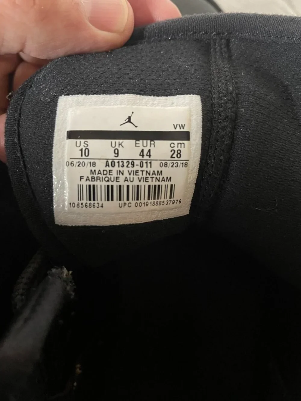 Nike Air Jordan Fadeaway Mens High Top Sneakers: Black/White: Size 10